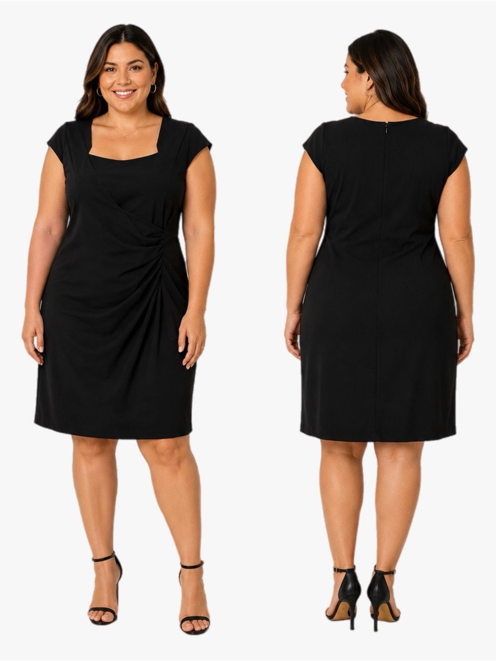 Calvin Klein Black Ruched Sheath Dress Plus Size 14W Career Cocktail